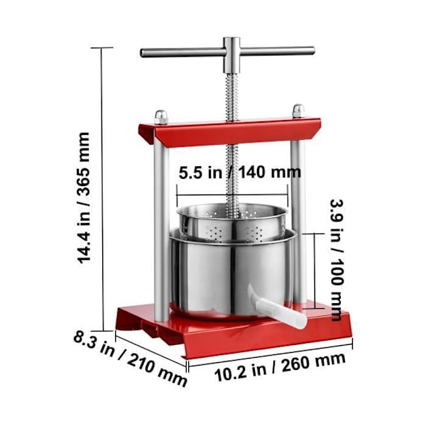 Manuell fruktpress - VEVOR - 3L vinpress i rostfritt stål Bär grönsaksjuicepress