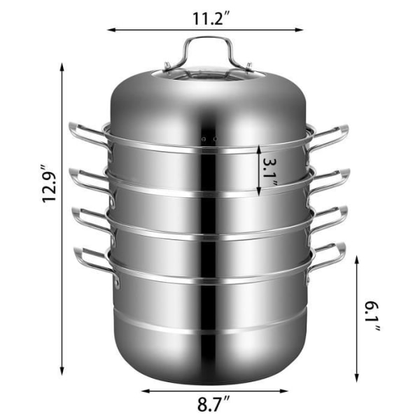 28 cm Steamer - VEVOR - Rostfritt stål Steamer - 5 nivåer