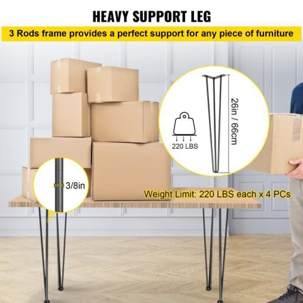 Bordsben - VEVOR - 3 stavar - Kit med 4 hårnålsben 66 cm