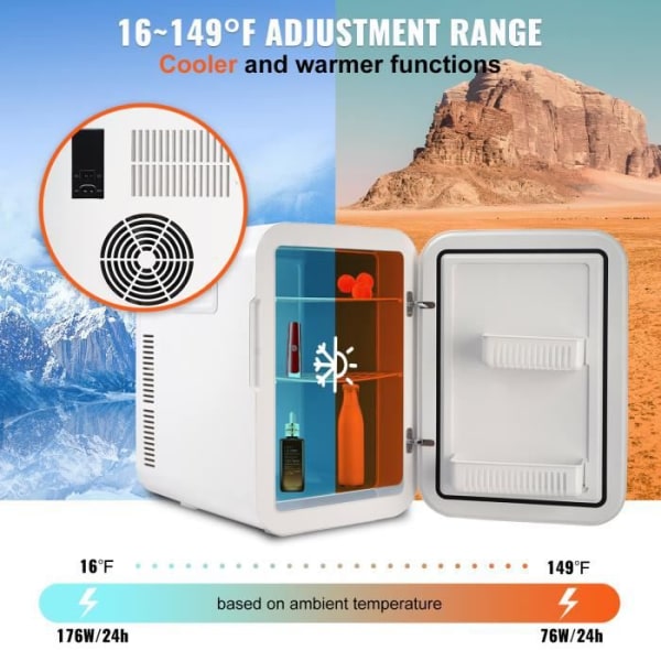 Minikyl 20 L - VEVOR - Mini Bärbar 12 V DC/220 V AC Kosmetisk Kylskåp - Varmt och kallt Dual Mode - Svart Svart