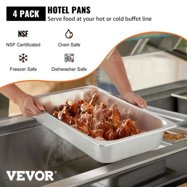 Gastro matbehållare i rostfritt stål med lock - VEVOR - 13L - Set med 4 ugnsformar i stål