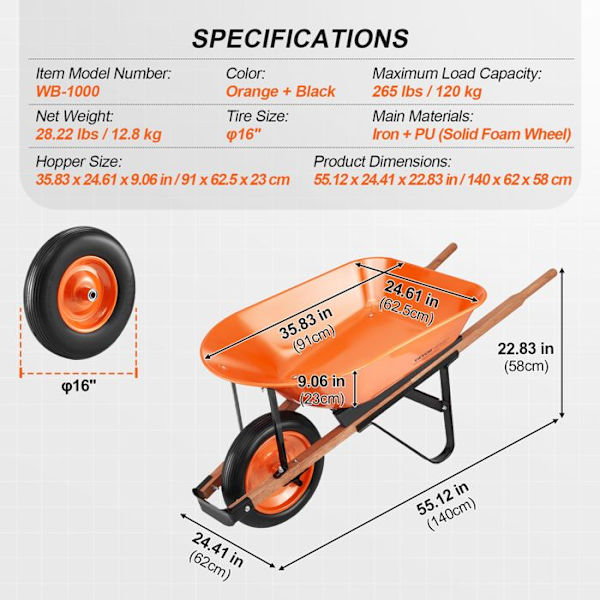 5 cu ft. Skottkärra-VEVOR-Easy Loading Utility Cart och vagnar för Outdoor Lawn Farm