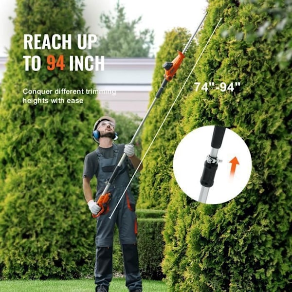 VEVOR Sladdlös Batteri Häcksax Teleskopisk 188-239 cm 20 V Blad 45,7 cm