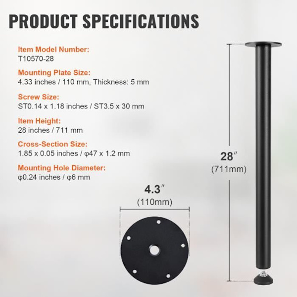 Bordsben - VEVOR - 4ST Kontorsbensmöbler Solid stål Justerbar 711,2 mm Svart