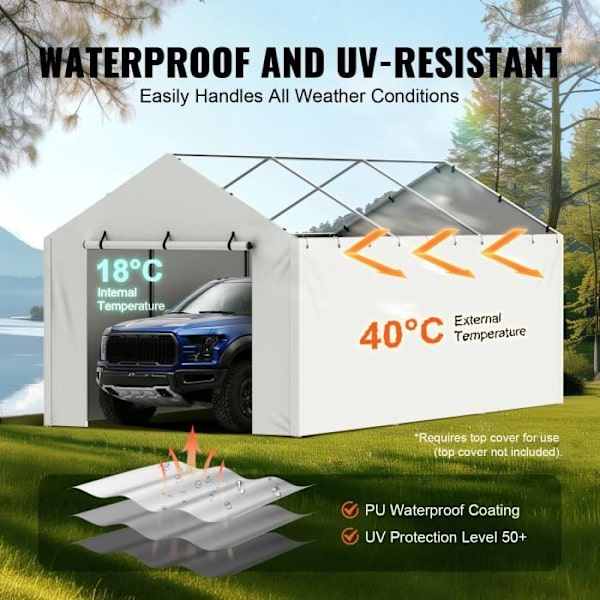Ersättande carport markis duk-VEVOR-6,1x3 m, sidovägg garage presenning, vattentät och UV-skyddad, vit Vit