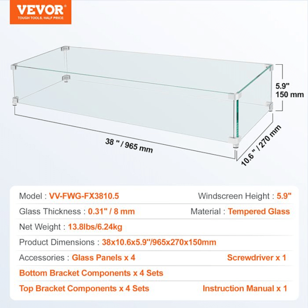 Vindskärm för gasspis-VEVOR-965x267x152 mm-för brazier Rund skyddsskärm Robust Flamskydd Vindtät