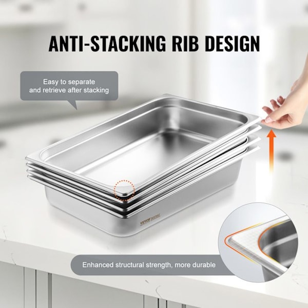 Rostfritt stålbehållare -VEVOR-Rostfritt stålbehållare för bain-marie 0,8 mm tjockt - för matvärmning, förvaring, catering