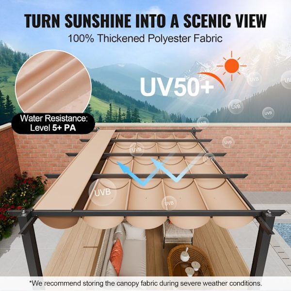 Utfällbar utomhuspergola 3 x 4 m-VEVOR-Aluminium Garden Gazebo-för uteplatser, trädgårdar, däck, bakgårdar-beige
