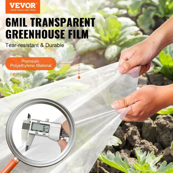 Kåpa för växthus - VEVOR - Transparent plastöverdrag för växthus 3x12 m Polyetenfilm 6 mils, för trädgårdsskötsel, jordbruk