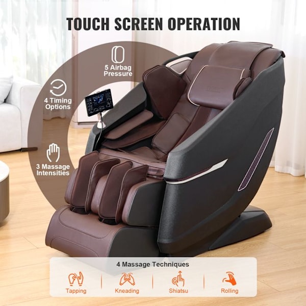 Massagestol med SL Flexible Track - VEVOR - 3D Shiatsu Massager - Uppvärmning, Bluetooth-högtalare, Luftkudde