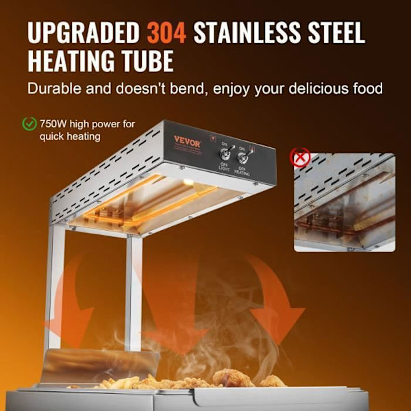 Fry Warmer - VEVOR - 560 x 330 x 465 mm, Temperatur 40-50 ℃, 750 W, 6 kg, med värmeisoleringsklämma, rostfritt stål
