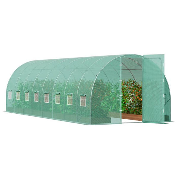 Trädgårdstunnel Växthus-VEVOR-835x290x225 cm-Grön PE Cover-16 Fönster-för utomhusodling av grönsaker Blommor