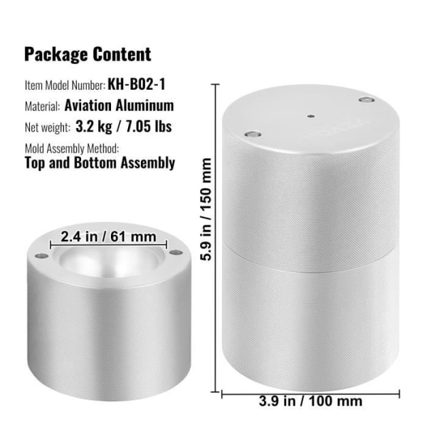 Ice Cube Press - VEVOR - Rund Ice Cube Form Aluminium Ice Cube Form Kula Ice Cube Fack 61 mm Silver