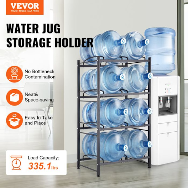 Vattenflaskhållare-VEVOR-4 Nivåer-Dubbel rad-5 Gallon-Stöder 8 Flaskor-Svart