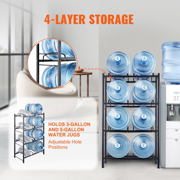 Vattenflaskhållare-VEVOR-4 Nivåer-Dubbel rad-5 Gallon-Stöder 8 Flaskor-Svart