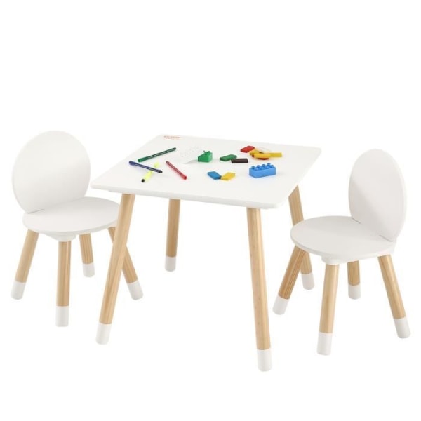 1 barnbord + 2 stolar -VEVOR - 500x500x437 mm och 282x282x480 mm, lätt att rengöra skiva för att lära, äta, leka