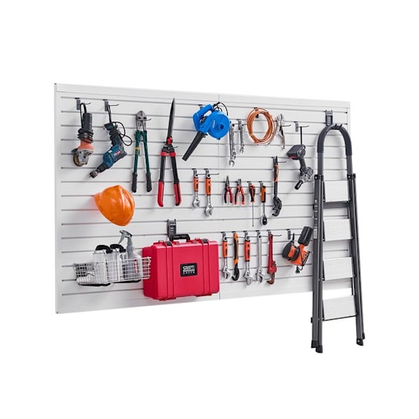 Mur med lameller - VEVOR - Väggpaneler med spjäll för verktygslagring - med tillbehör - för garage vit 1225 x 2450 mm