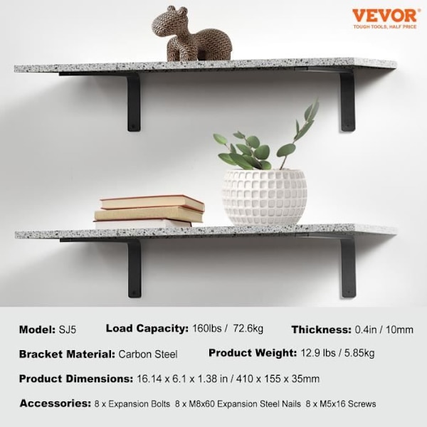 Hyllfästen - VEVOR - Heavy Duty Flytande fäste 410 x 155 mm 4 delar L-formad med 72,6 kg lastkapacitet