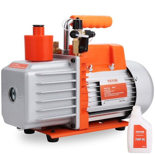 Roterande lamellvakuumpump -VEVOR-141 L/min-250 W-6,35 mm och 9,5 mm SAE hane-HVAC reparation, kylunderhåll