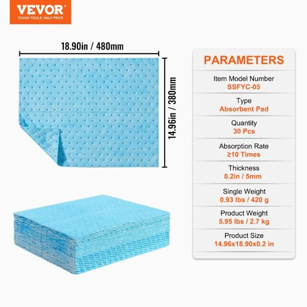 Universal vätskeabsorberande matta-VEVOR-30 delar-380x480 mm-Kök Källare Lager Fabrik Verkstad Lab
