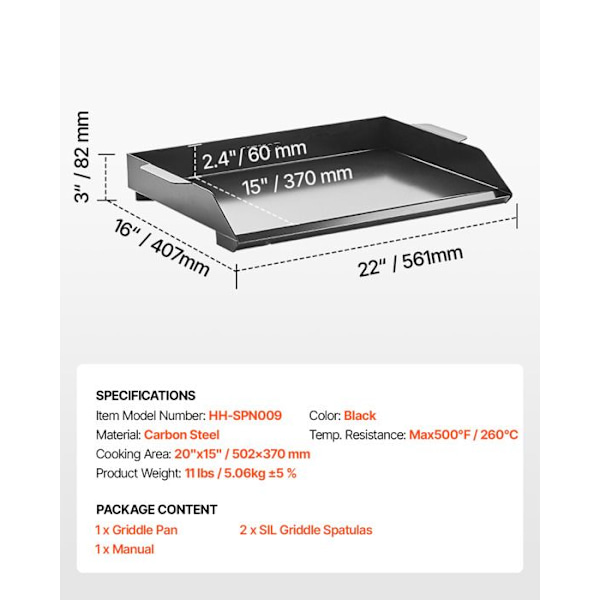 Kolsyrad Stålugn-VEVOR-Rektangulär med Platt Top-502 x 370 mm-Portabel