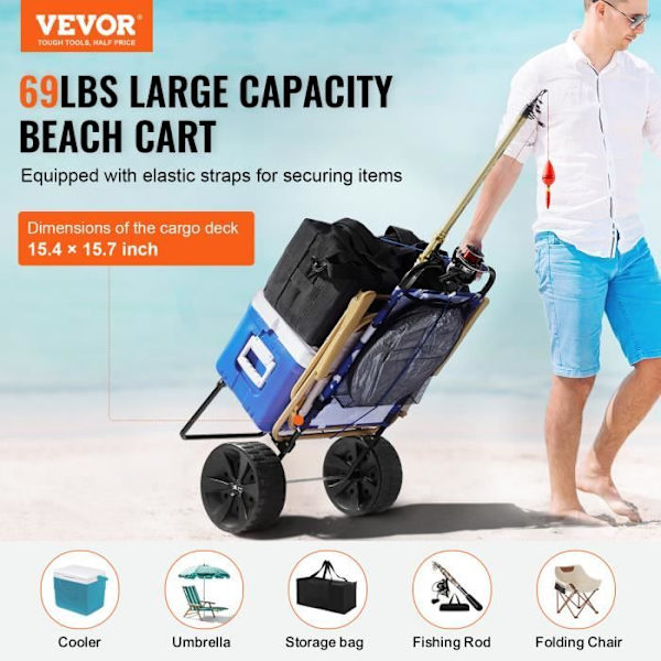 Strandvagn med stora hjul för sand-VEVOR-lastbricka 380x386 mm lastad med 31 kg, för picknick, camping