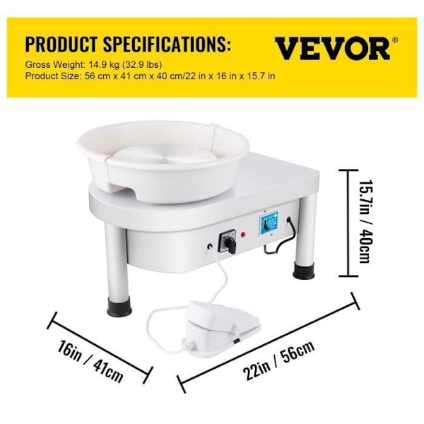 Elektriskt keramikhjul - VEVOR - 25cm 280W justerbart keramikhjul - DIY Keramik