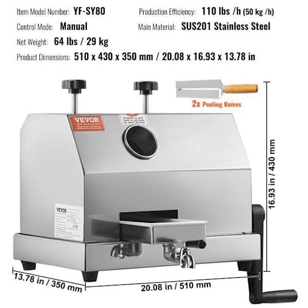 Manuell sockerrörsjuicer-VEVOR-50kg-h rostfritt stål-3 rullar Stora ingångspress-manuell juiceextraktion