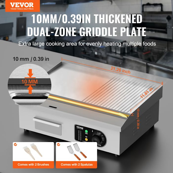 Electric Plancha 3200 W-VEVOR-Kommersiell Snacker-tallrik-för grill, restaurang, snackbar