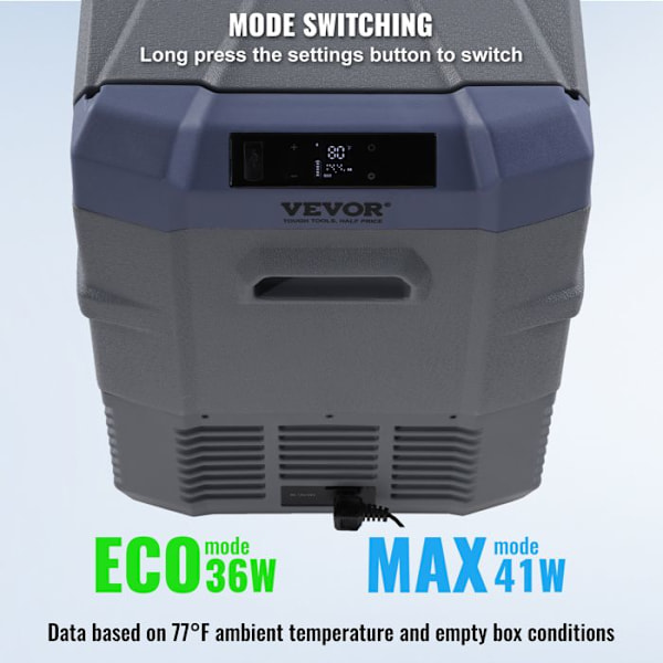 Bärbar Kompressorkylare - VEVOR - 45 L - Mini Kylare för Bil 12/24 V DC och 100-240 V AC - Justerbar Temperatur