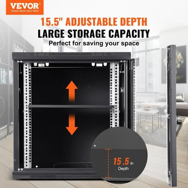 Nätverksserverskåp 12U-VEVOR-394 mm Last 90 kg - för datorutrustning, audiovisuella enheter