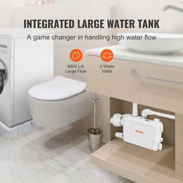 VEVOR sanitetskvarn för toalettavloppslyftpump 500W 8m 3 vatteninlopp