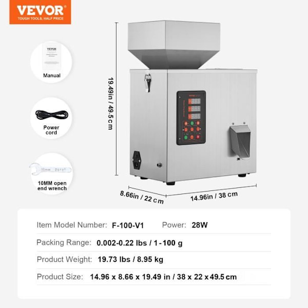 Automatisk intelligent partikelvägningspåfyllningsmaskin-VEVOR-vägande 1-100g-för tefrön, spannmål, pulver, mjöl, bönor