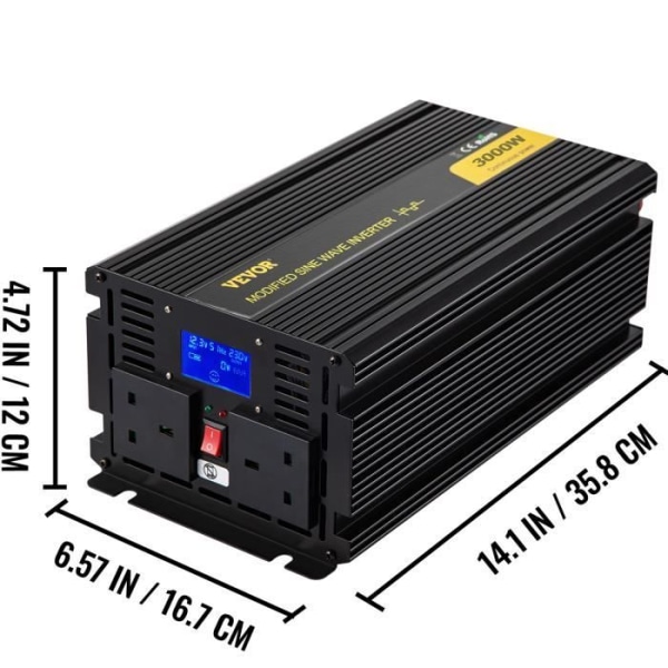 Hybrid Solar Inverter - VEVOR - Modifierad sinusvågsomvandlare med LCD-fjärrkontroll 3000 W