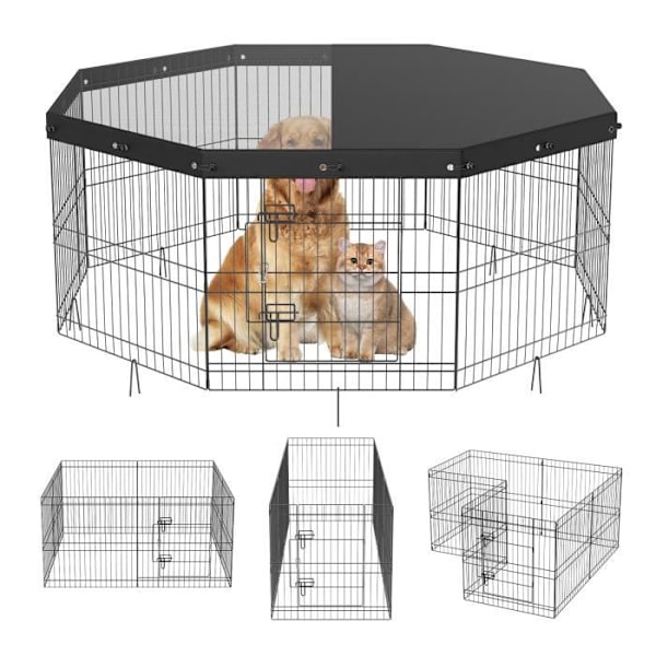 Hundlekhage - VEVOR - Hundlöpning Vikbar metallkaninbana 8 paneler 61cm med lock