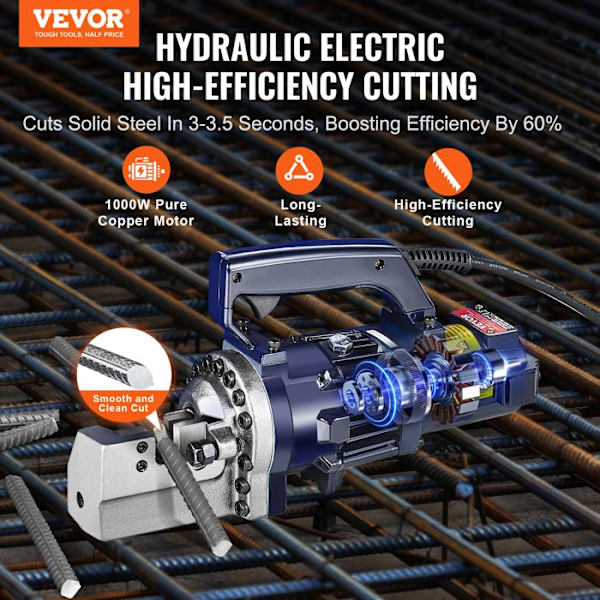 Bärbar elektrisk hydraulisk armeringsskärare-VEVOR-1000W högeffektstål armeringsverktyg-svart och blå