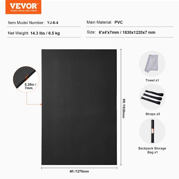 Högdensitet halkfri yogamatta-VEVOR-1830 x 1270 mm-för hemmayoga, pilates och golvträning