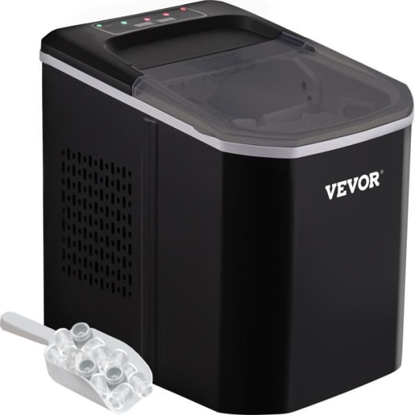 VEVOR Ice Maker - 12kg/24h - 2,2L - Liten och stor iskubstorlek - 700g förvaring - Svart Svart