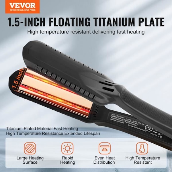 Plattång - VEVOR - 300 x 45 x 60 mm Titanium Flat Iron Double Infrared Technology, för frisörsalong, hem, resor