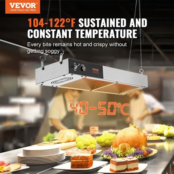 Fry Warmer - VEVOR - 610 x 150 x 66 mm, Temperatur 40-50 ℃, 750 W, 2,55 kg, Upphängningstyp, Rostfritt stål, för restaurang