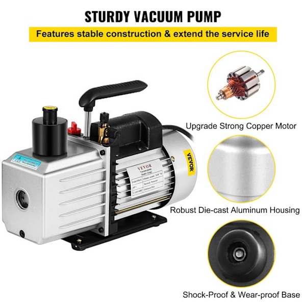 Vakuumpump-VEVOR-226 L/min-Dubbelstegs luftkonditionering Vakuumpump-745 W-hemluftkonditioneringsapparater, bilar