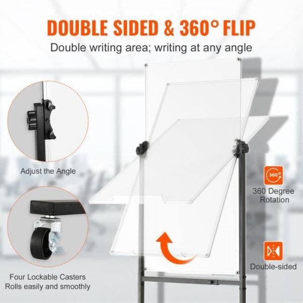 VEVOR Dubbelsidig Mobile Dry Erase Magnetic Whiteboard 122 x 61,1 cm