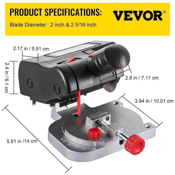 Metallkedjesåg - VEVOR - 7800 rpm Justerbar metallkapsåg 0 - 45° 90 W för manuellt arbete hemma