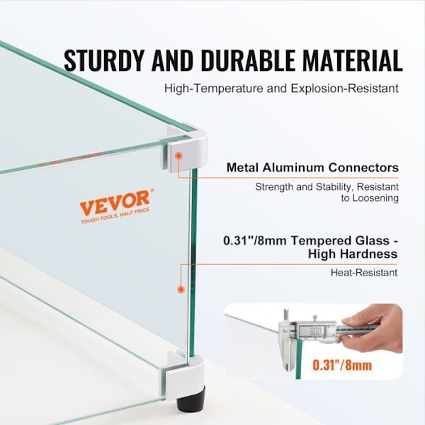 Vindskärm för eldstad-VEVOR-773x367x191 mm Härdat glas Vindskärm-för eldstad Rektangulär skyddsskärm Robust Flamskydd