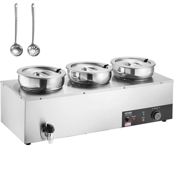 Soup Warmer 3 x 7 L-VEVOR-Elektrisk Soup Station 1200 W-Anti-Dry Burning and Reset Button, Bufférestaurang