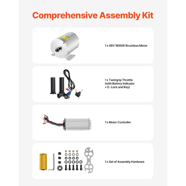 Borstlös Elektrisk Motor-Kit-VEVOR-2000 W-D.C. Elektrisk Motor för Karts 48 V 4300 RPM