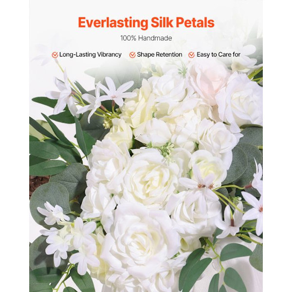 Tillbehör för Bröllopsbåge-VEVOR-med 2 Blomsterbuketter, 1 Genomskinlig Gardin-Vit