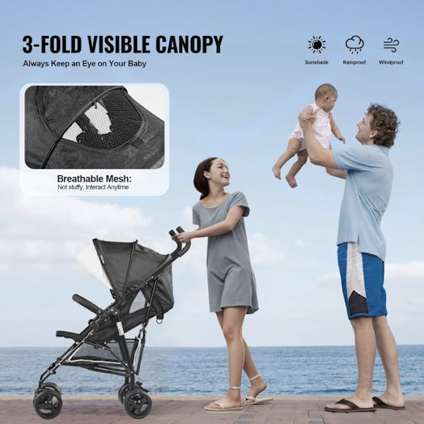 Lättviktsvagn-VEVOR-stor förvaringskorg, babyparaplyvagn för resor och mer-svart/vit