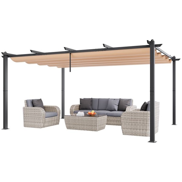 Utfällbar utomhuspergola 3,6 x 4,9 m-VEVOR-Aluminium Garden Gazebo-för uteplatser, trädgårdar, bakgårdar-Beige