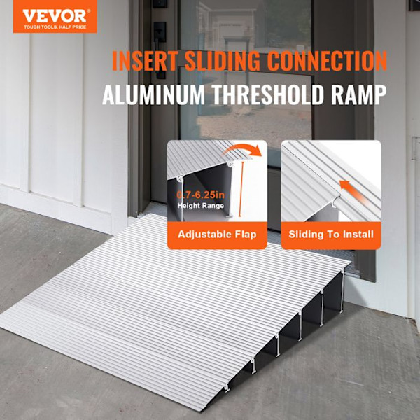 Tröskelramphöjd 6"-VEVOR-Belastning 800 lbs-Justerbar modulär ramp i aluminium för rullstolar, skotrar